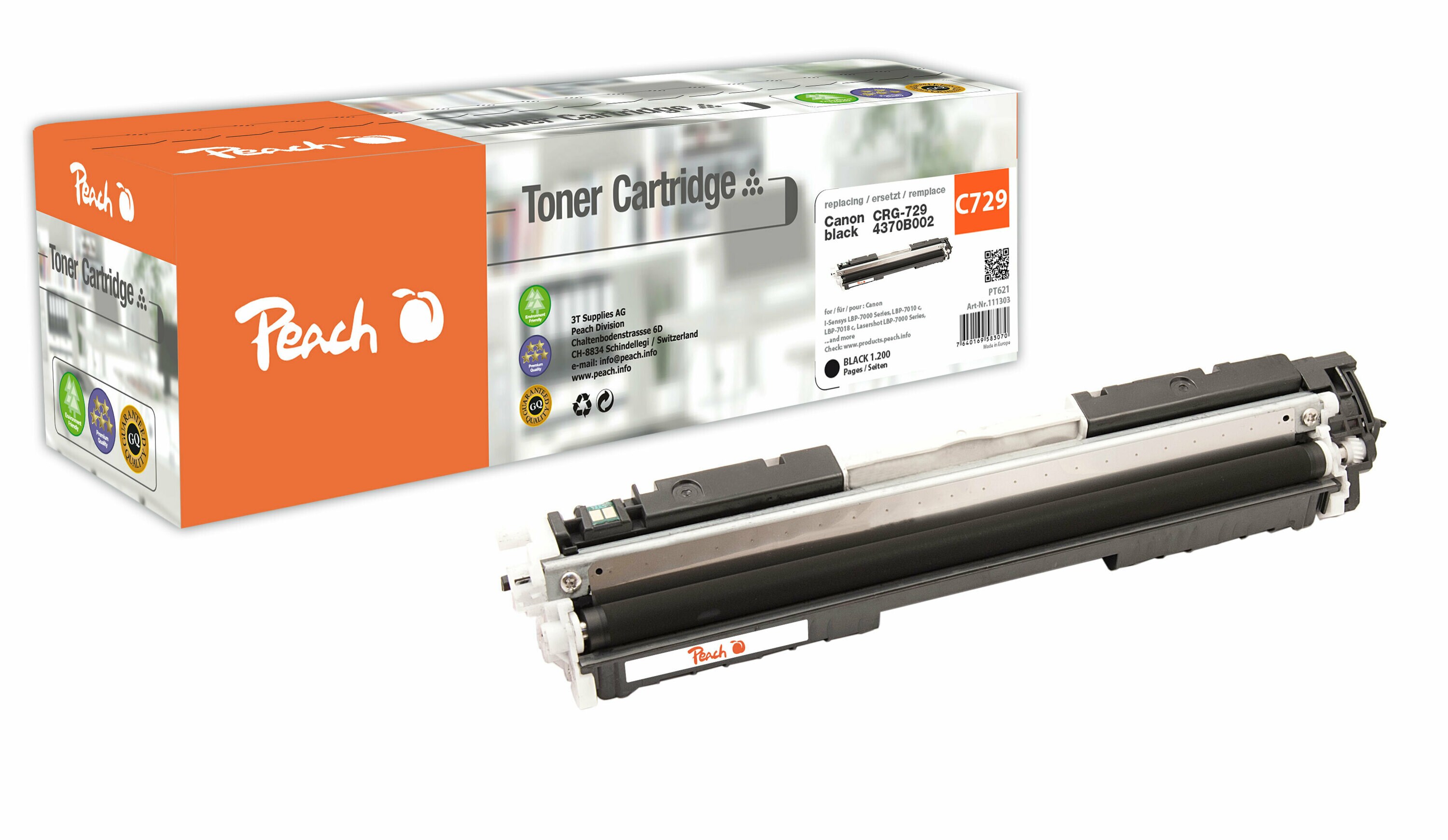 Peach HP 729 BK Toner bk ersetzt Canon No. 729BK, 4370B002 für z.B. Canon ISensys LBP -7000, Canon ISensys LBP -7010 c, Canon ISensys LBP -7018 c (wiederaufbereitet)