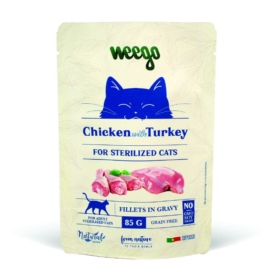 Alimento úmido de peru para gatos esterilizados 85g