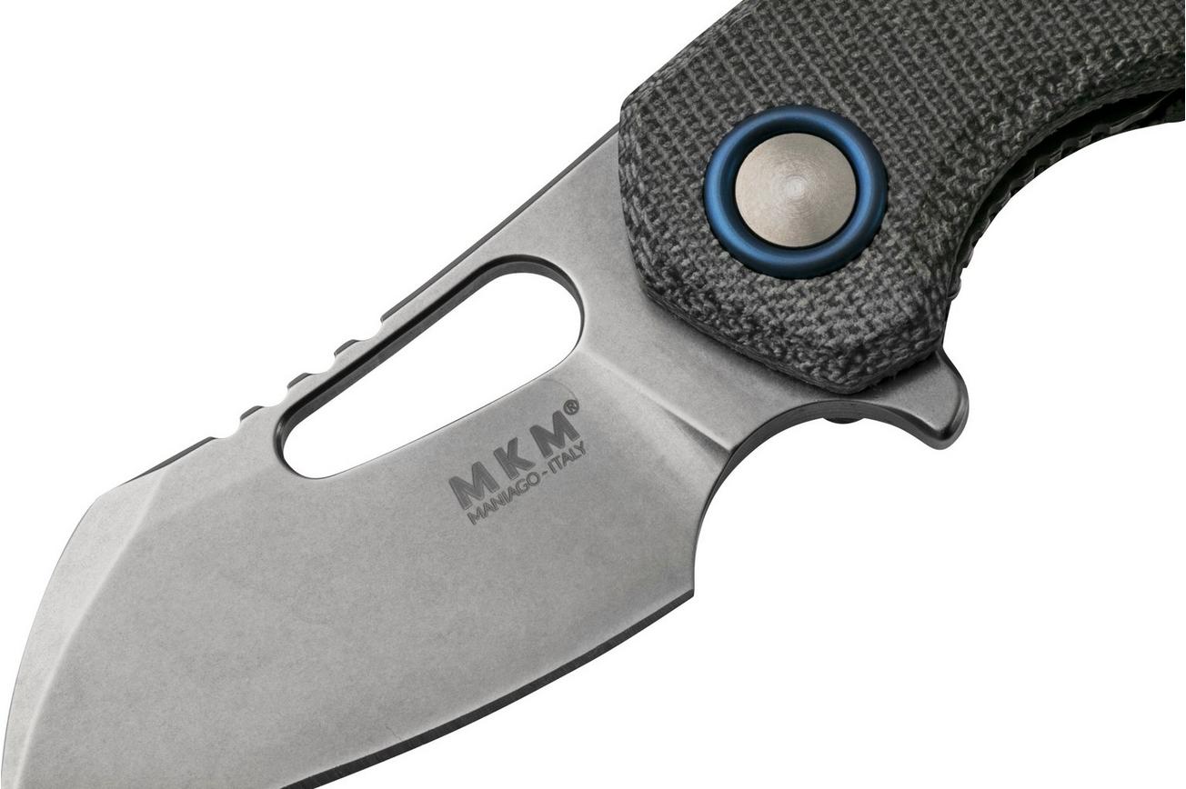 MKM Isonzo FX03M-1BC Hawkbill M390, Black Canvas Micarta zakmes, Jesper Voxnaes design