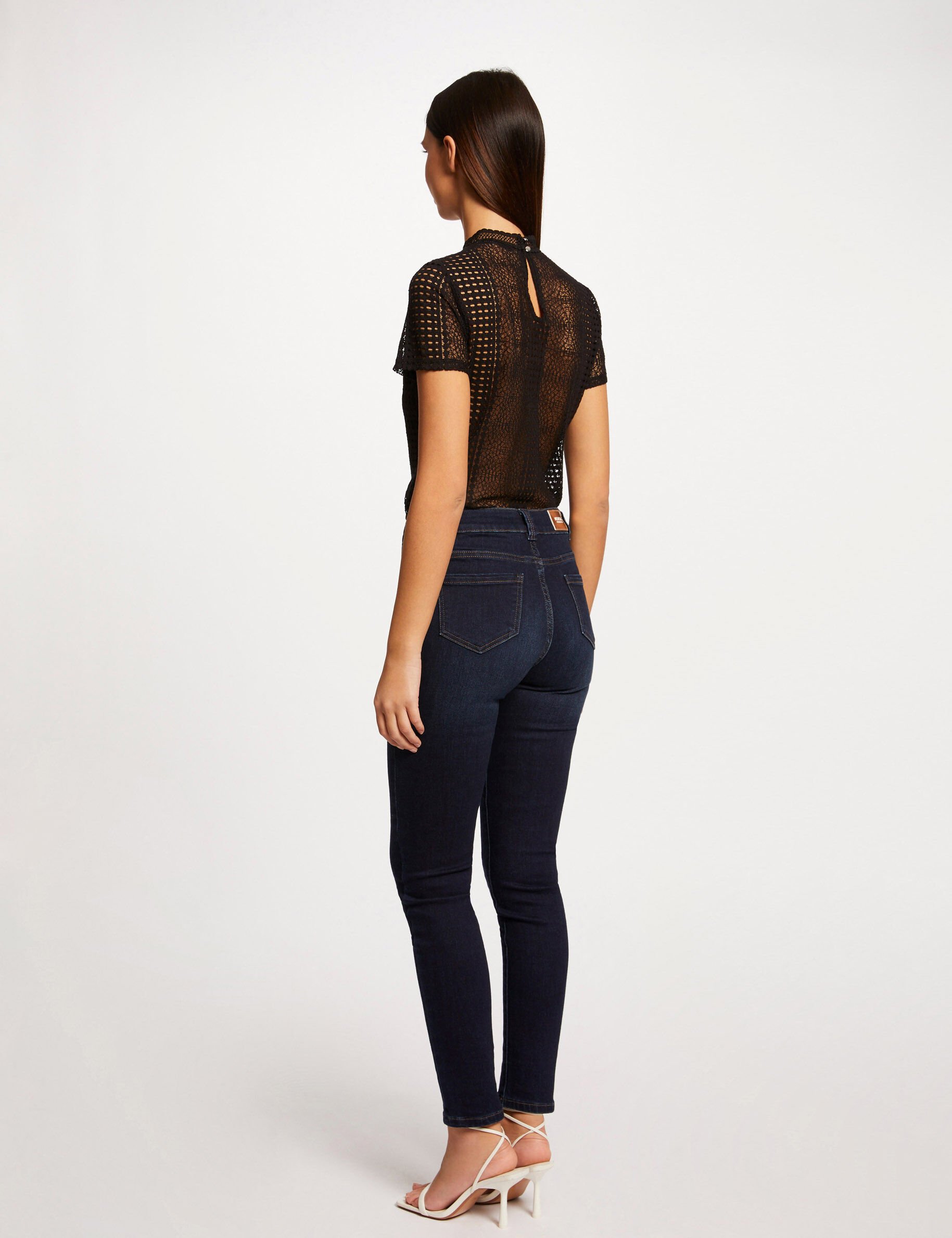 T-shirt manches courtes à dentelle noir femme - noir