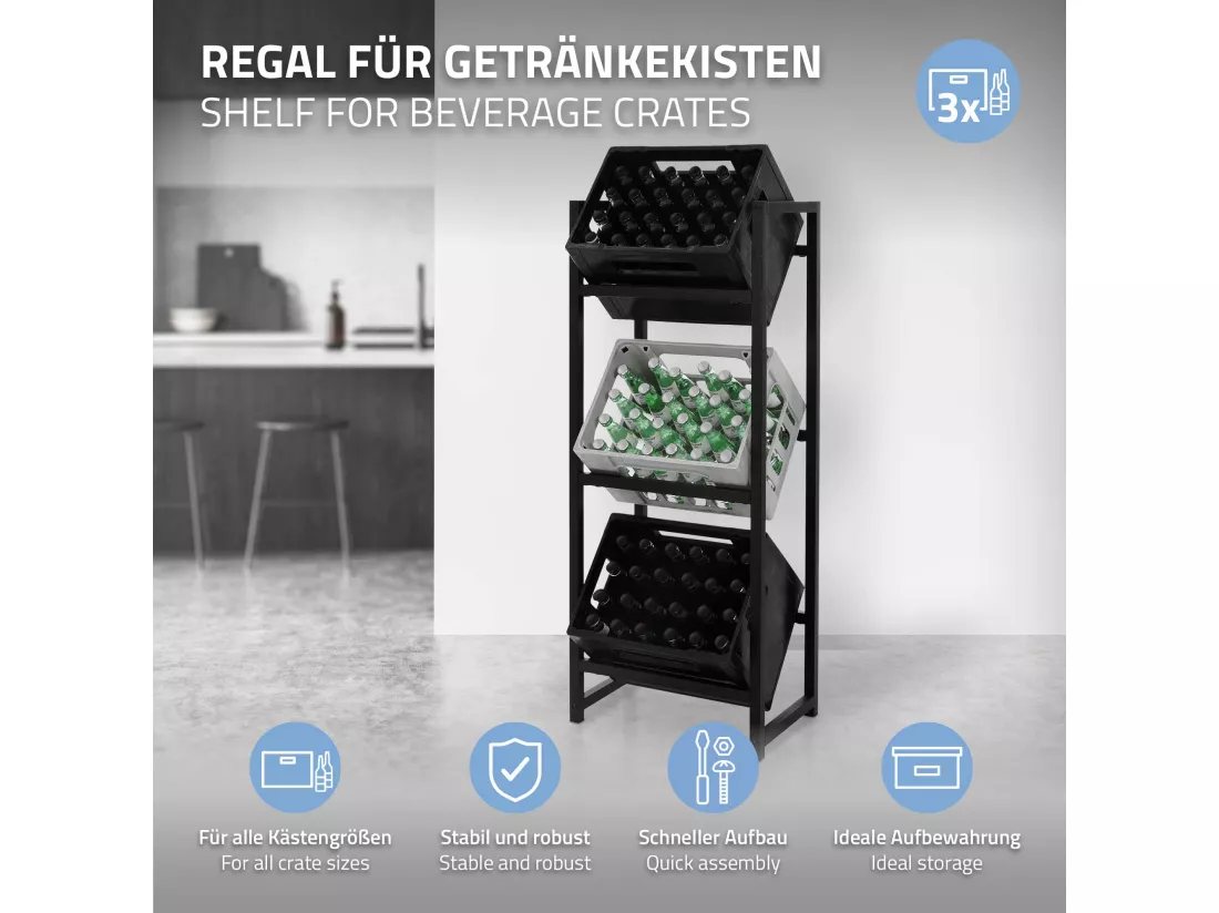 Étagère de rangement pour 3 caisses de boissons 47x31x116,5 cm acier anthracite