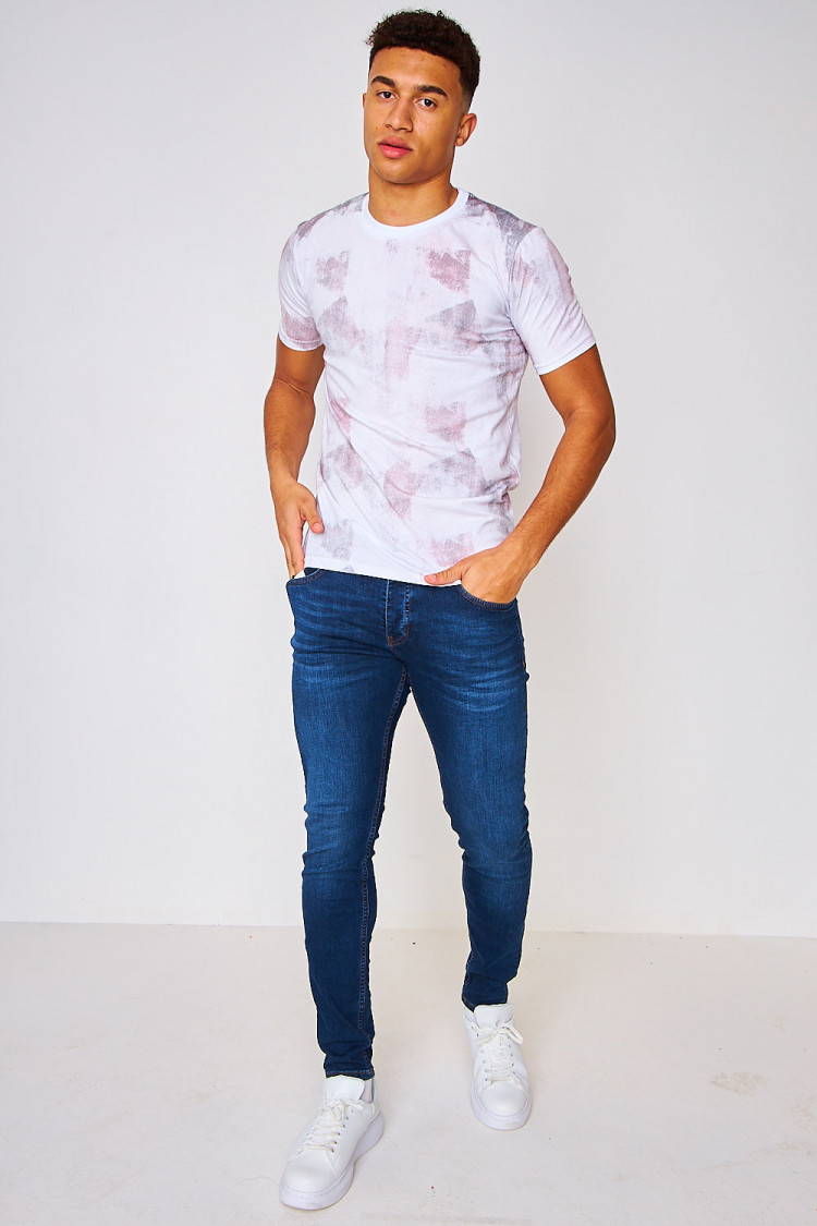 T-shirt blanc imprimé gris