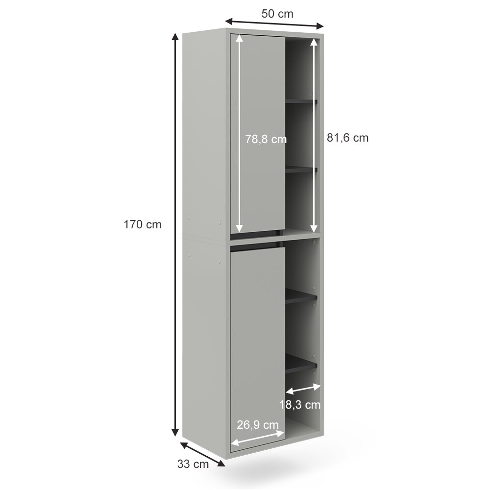 Vicco Hochschrank Badschrank Badezimmermöbel Viola Grau Anthrazit modern 50x170 cm Badkommode Badezimmer Schrank Badmöbel Schranktür Schrankfach