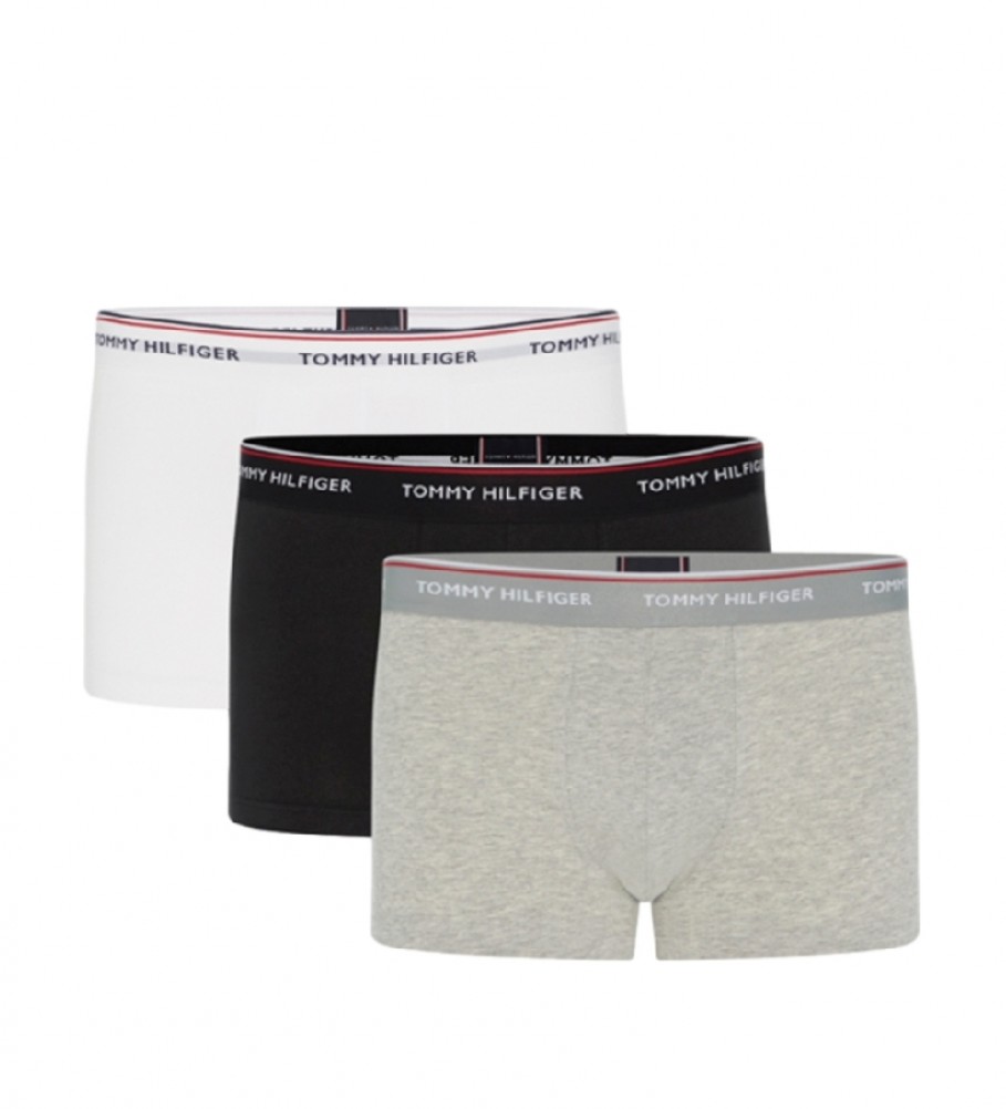 Conjunto com 3 Cuecas Boxer Tommy Hilfiger LR Trunk, Branca, Preta e Cinza