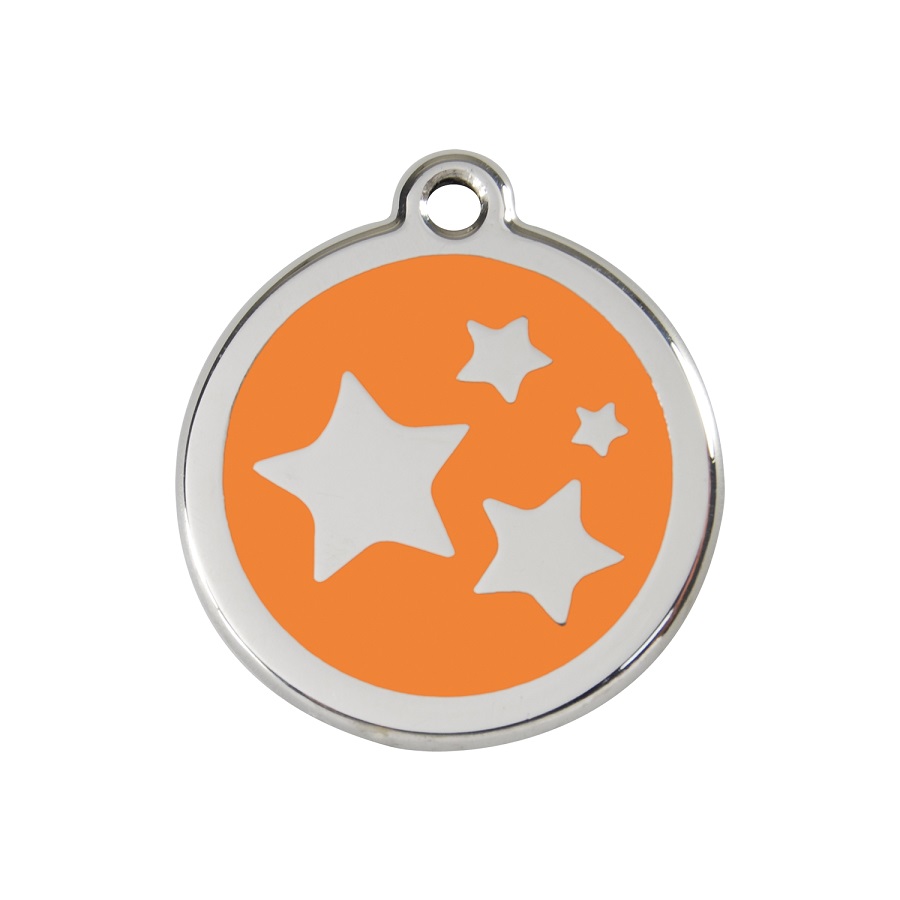 Placa de identificação para cães em aço inoxidável esmaltado com estrela laranja