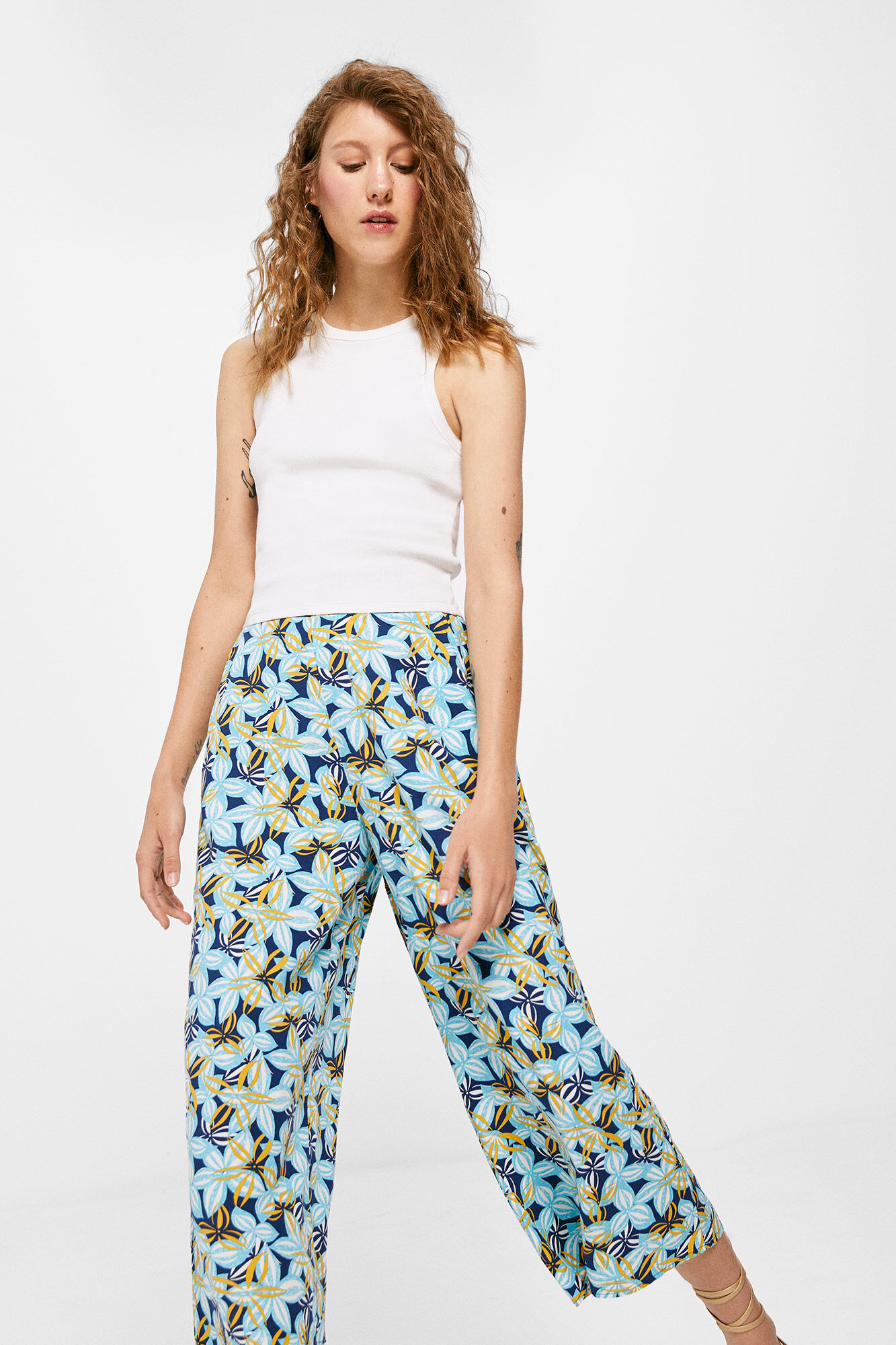 Calças culote estampadas - Estampa azul