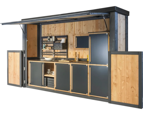 Grillhuis Konsta groot 343 x 102 cm natuur-antraciet