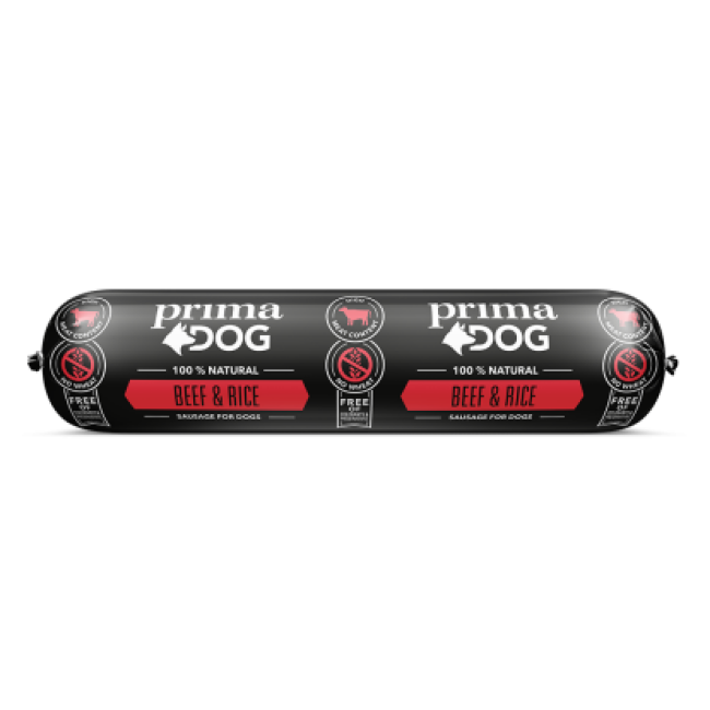 PrimaDog saucisse boeuf & riz pour chien