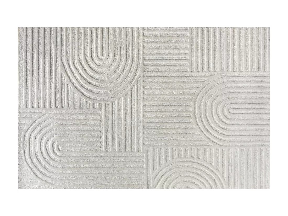 Tapis en relief 100% laine fait à la main - 160 x 230 cm - 2200g/m2 - Ivoire - ASSINIE