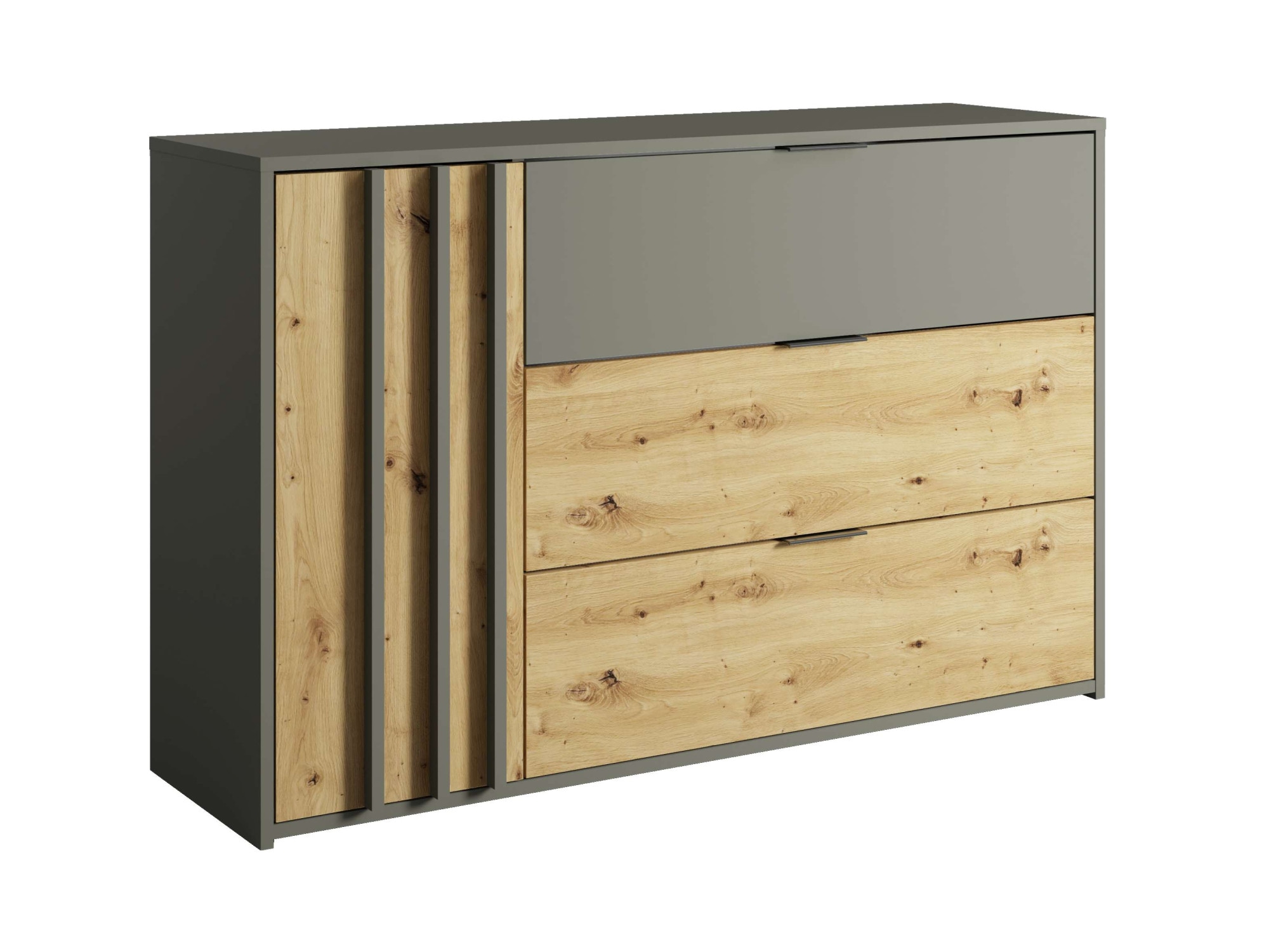 Home affaire Kommode »Kommode Loreto mit 3 Schubladen und eine Tür, B/T/H 125/36/80 cm« Kommode mit Schubladen und Drehtür sowie MDF-Lamellen