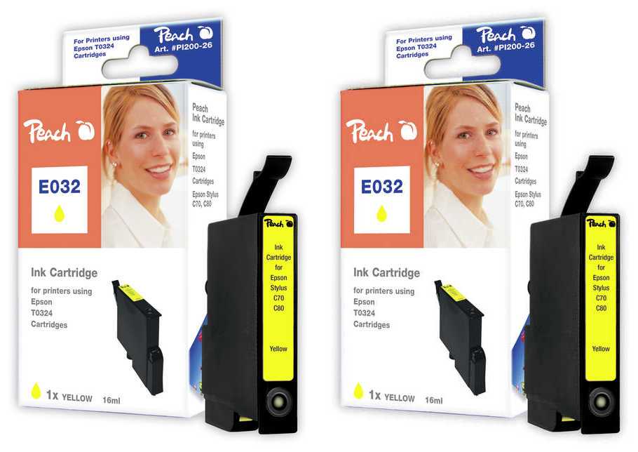 Peach E324 Y 2 Druckerpatronen 2*ye ersetzt Epson T0324Y*2, C13T03244010 für z.B. Epson Stylus C 70, Epson Stylus C 70 Plus, Epson Stylus C 80