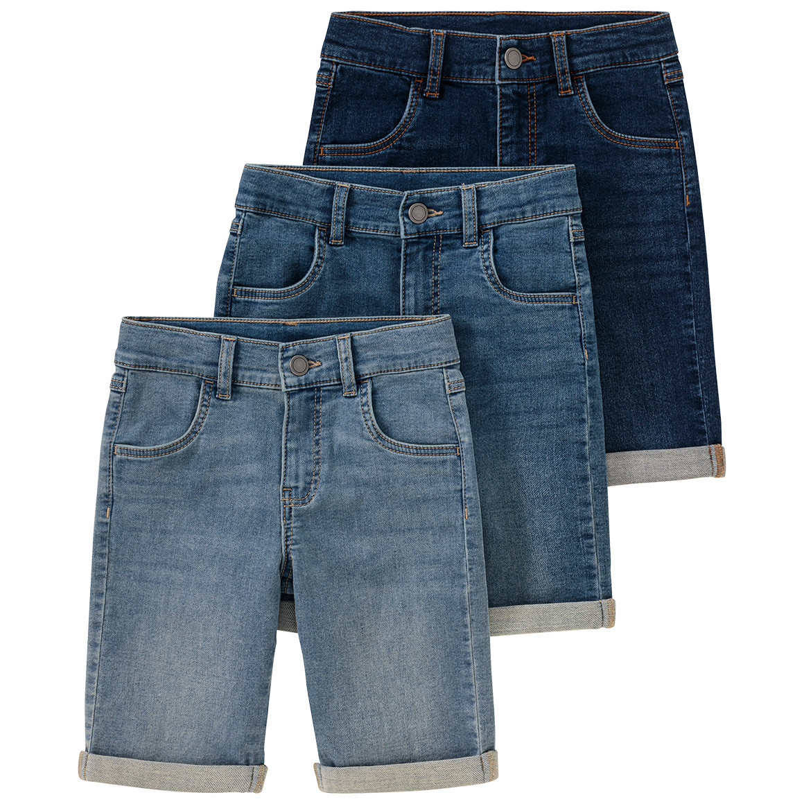 Famy 3 Jungen Jeansshorts im Basic-Look dunkelblau / blau / hellblau
