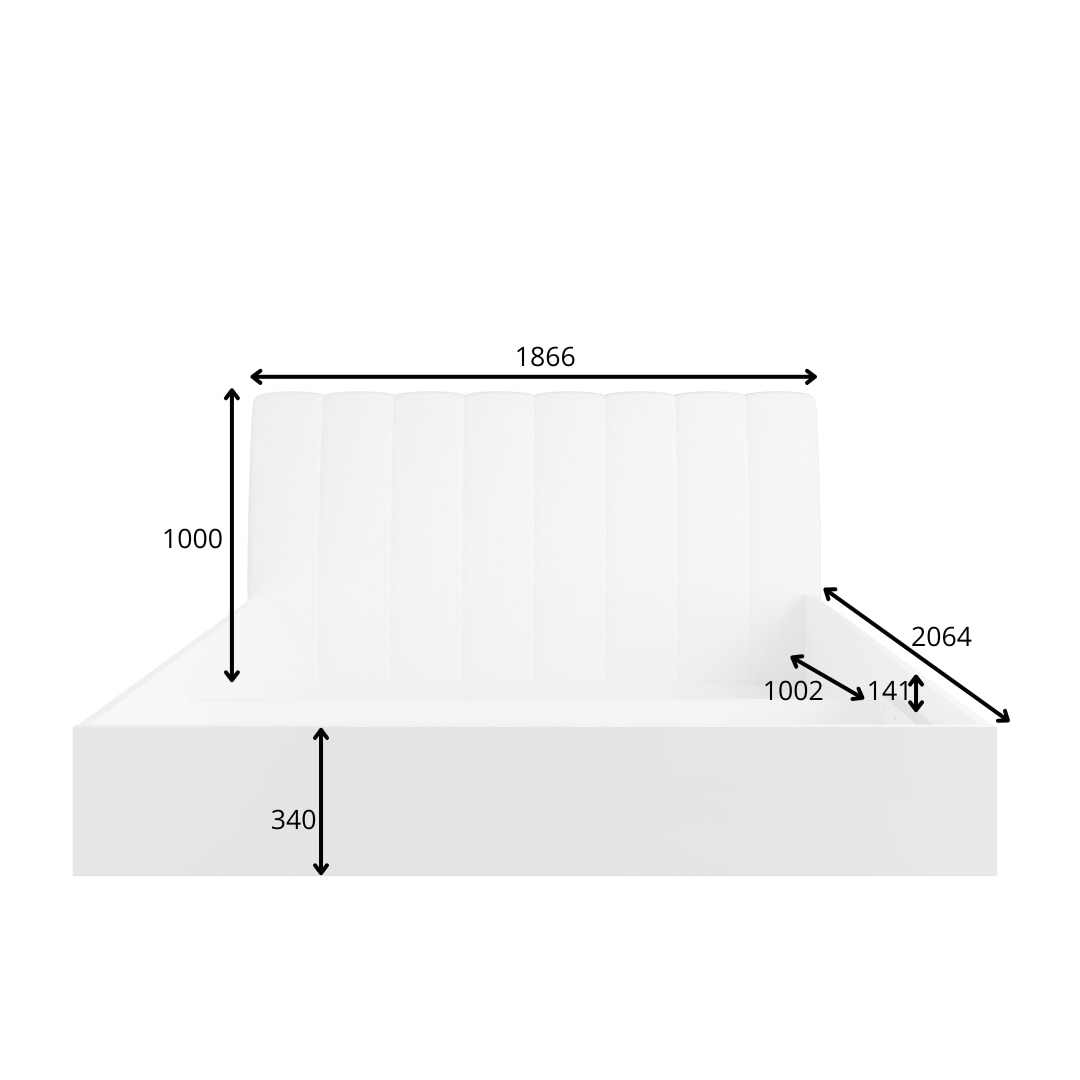 Home affaire Bett »Bett Malissa mit gepolstertem Kopfteil ohne Stauraum« Bettgestell, Schlaffläche 180x200 cm, BxTxH 186,6 x 206,4 x 100 cm