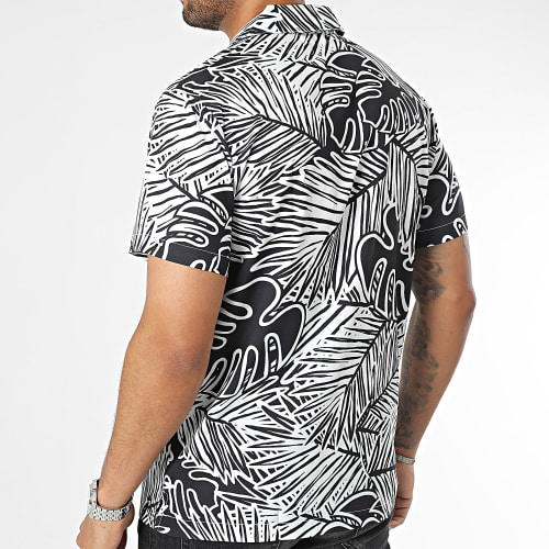 Chemise Manches Courtes Blanc Noir Floral