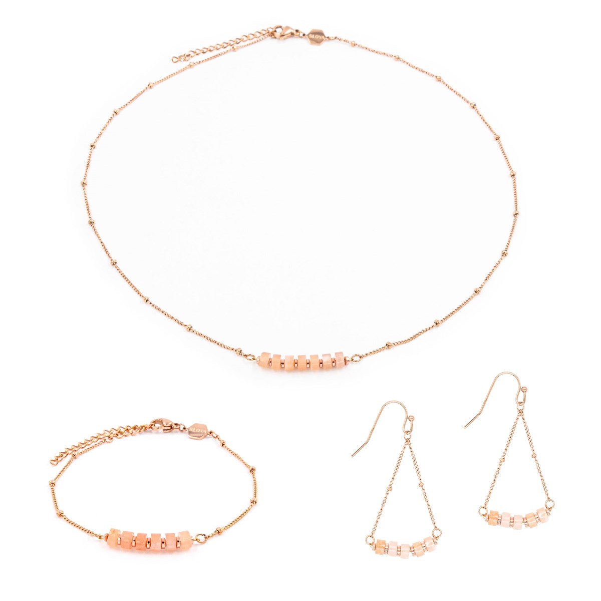 Collier, bracelet et boucles d'oreilles Piana en pierres de Soleil