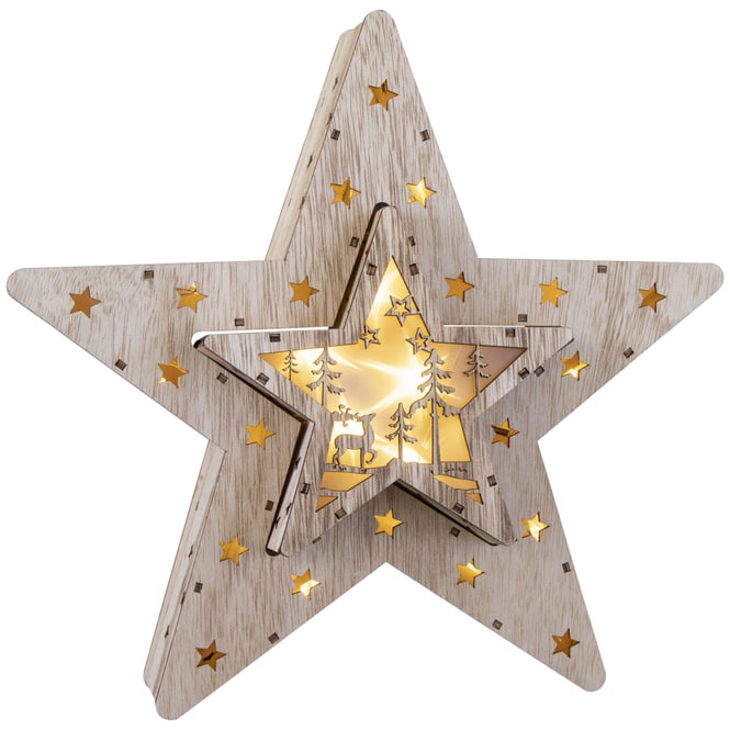 LED-Stern - aus Holz - 30,5 x 28,5 cm