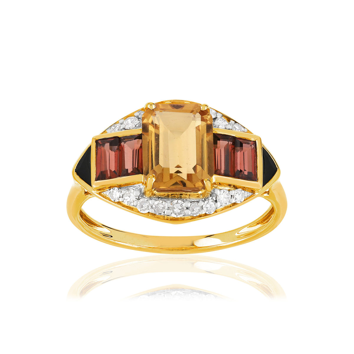 Bague or 375 2 tons pierres fines, diamants et laque