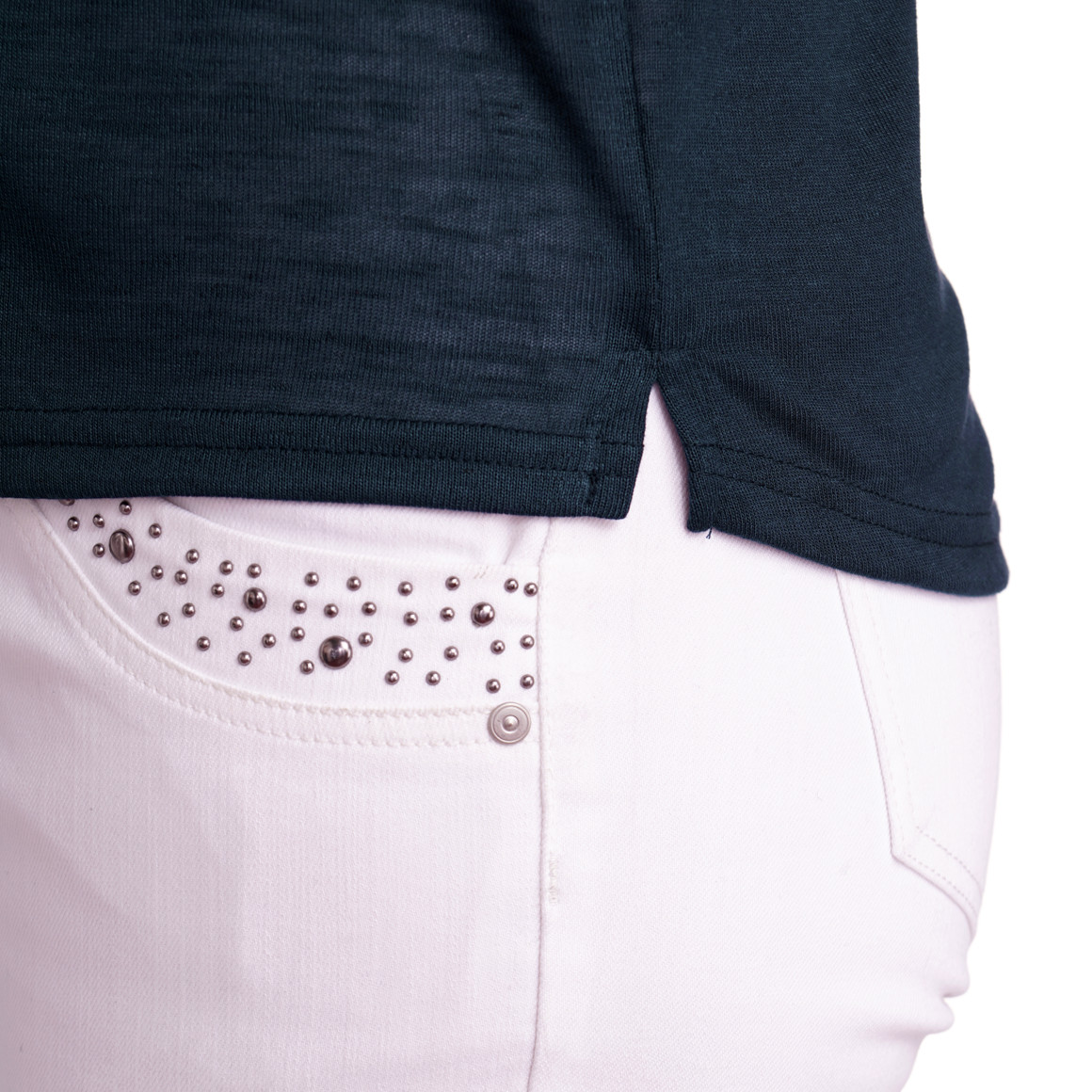 Gina Damen T-Shirt mit Spitzenausschnitt dunkelblau