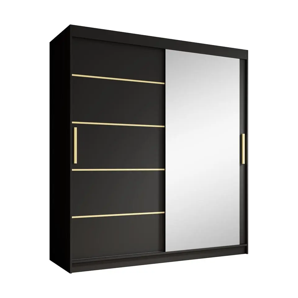 Meubella - Kledingkast Malavi 2 - Zwart - 180 cm - Met spiegel