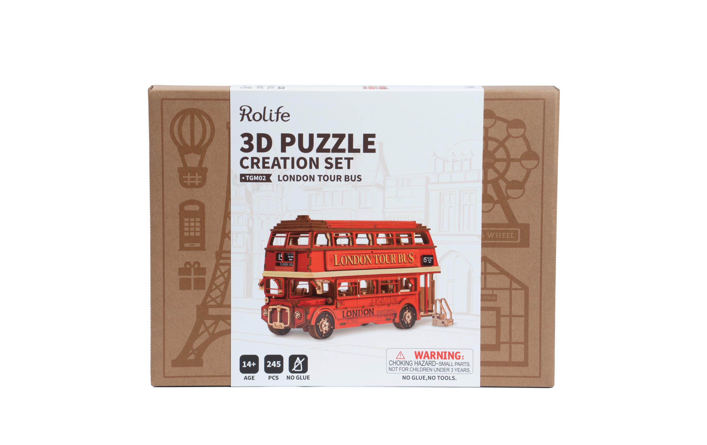 Bausatz London Tour Bus 255-teilig3D-Puzzle aus lasergeschnittenen Holzteilen