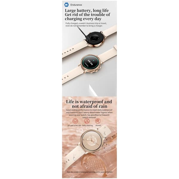 Vanntett elegant Smarwatch for kvinner med to stropper-Helsefunksjoner - Gull