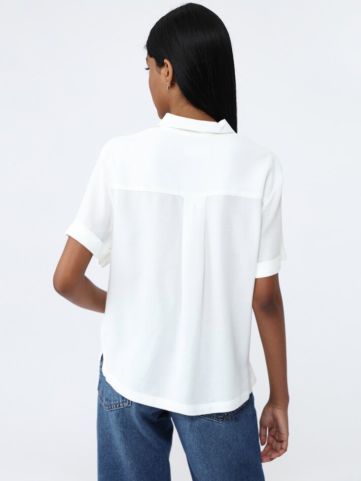 Camisa de manga curta com franzidos - Branco-creme