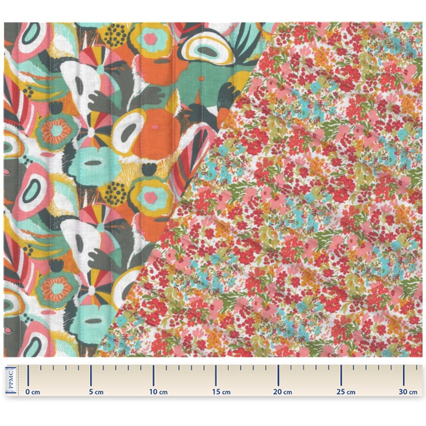Tissu Ex2436 Matelassé Fleuri Vert Orange