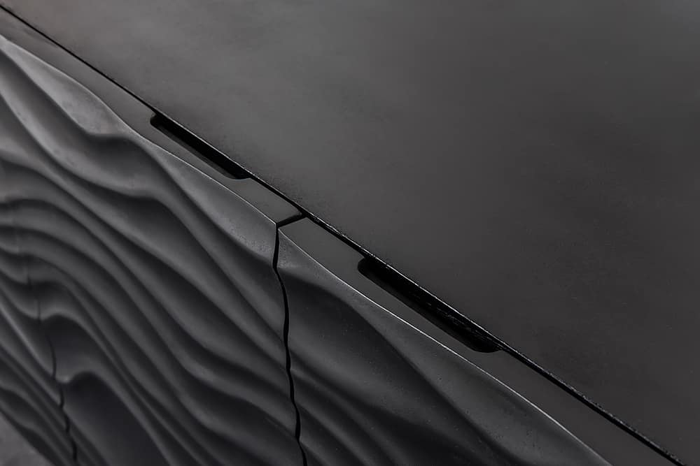 Design Sideboard WAVE 160cm schwarz Mangoholz Massivholz mattgold Metallbeine