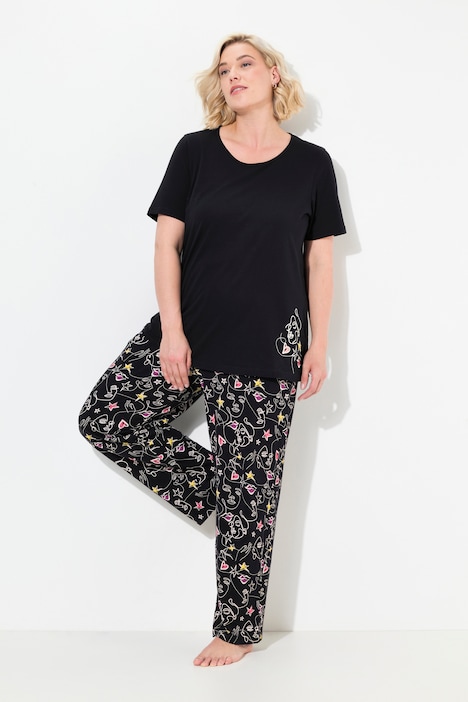 Pyjama, Zweiteiler, Scribble-Herz, Halbarm, lange Hose