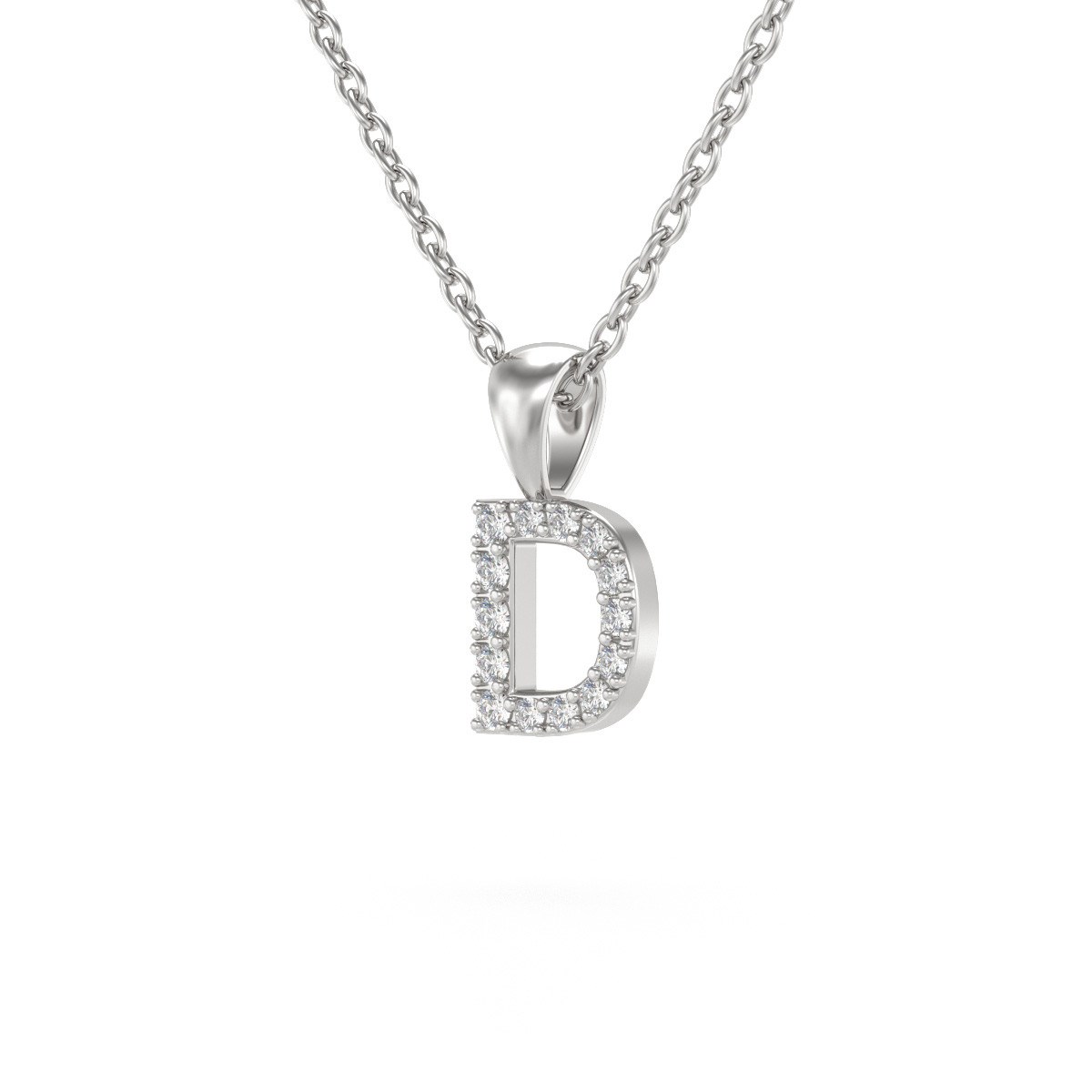 Collier Pendentif ADEN Lettre D Or 750 Blanc Diamant Chaine Or 750 incluse 0.72grs