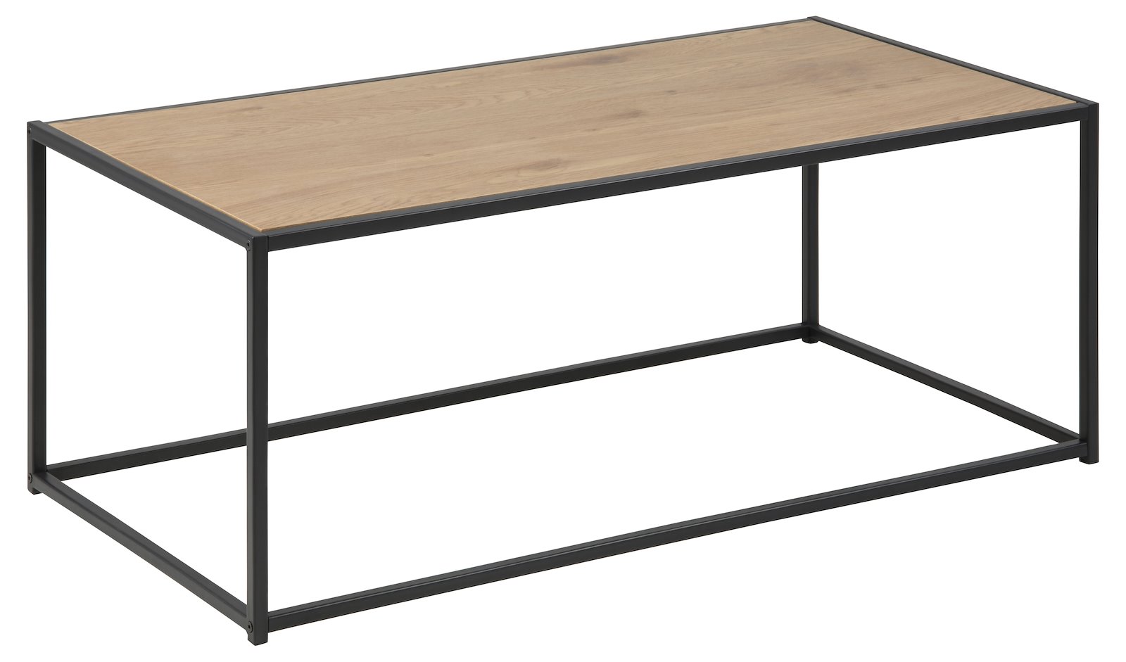 Seaford sofabord Vill eik foliert med sort metall understell. 100x50x40cm.