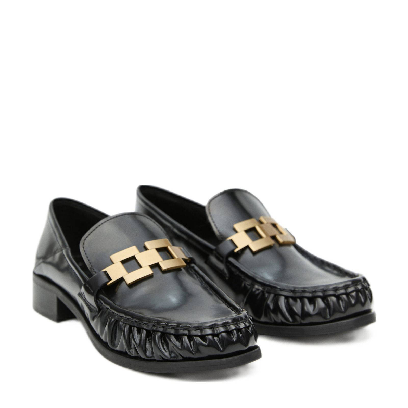Mango leren mocassins zwart