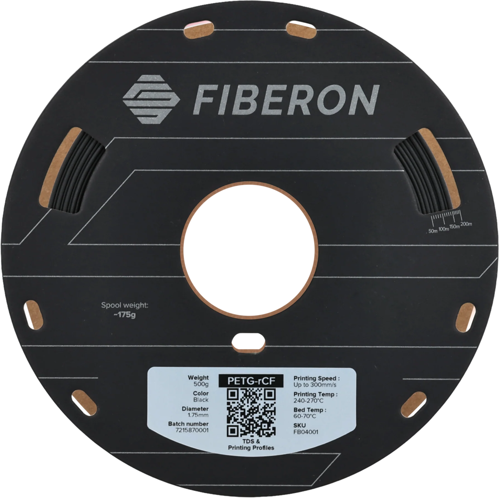 Polymaker  Fiberon™ PETG-rCF08 Black, 1,75 mm / 500 g    PETG Material mit recycelten Kohlenstofffasern in Schwarz