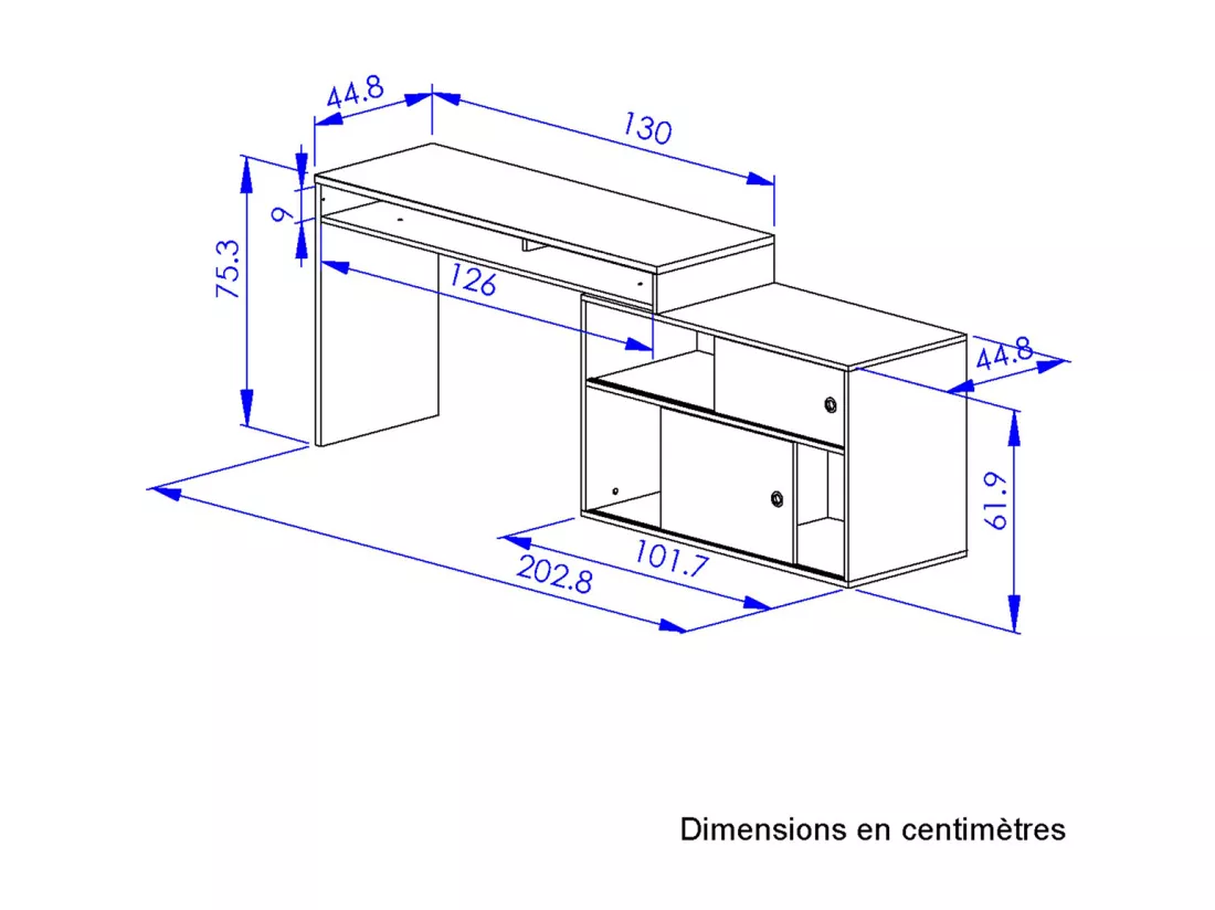Bureau modulable Modula - L203/130 x H76/62 x P45 cm