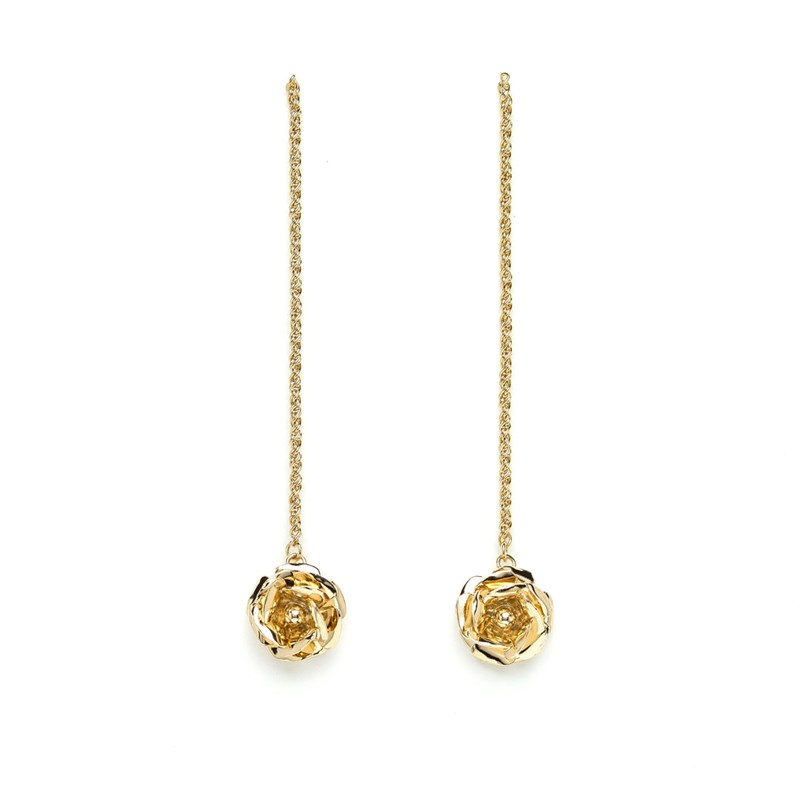 boucles d'oreilles pendantes fleurs doré à l'or fin - AGLAÉ