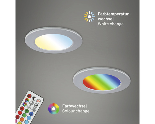 LED inbouwspots set IP65 dimbaar 4,8W 450 lm 3000-6500 K CCT RGB chroom/mat Ø 9,2/6,8 cm 230V 3 stuks met afstandsbediening, geheugenfunctie, nachtlampfunctie, timerfunctie