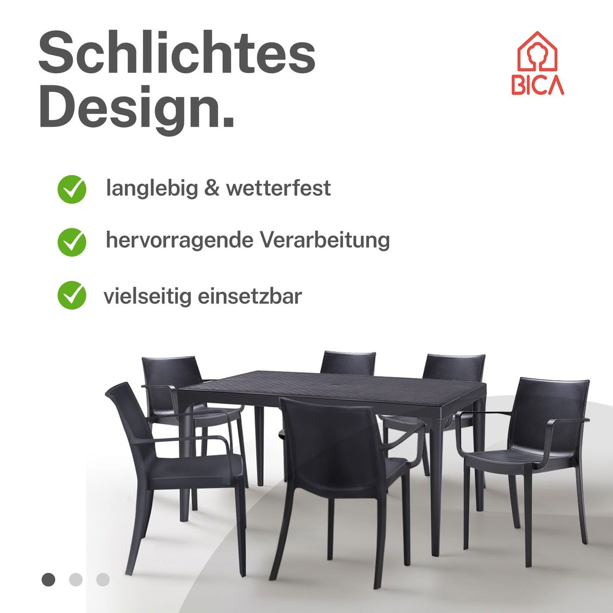 BICA Weerbestendige Eettafelset 7-delig Victoria met 6 Stoelen & Grote Tafel Oslo Grafiet