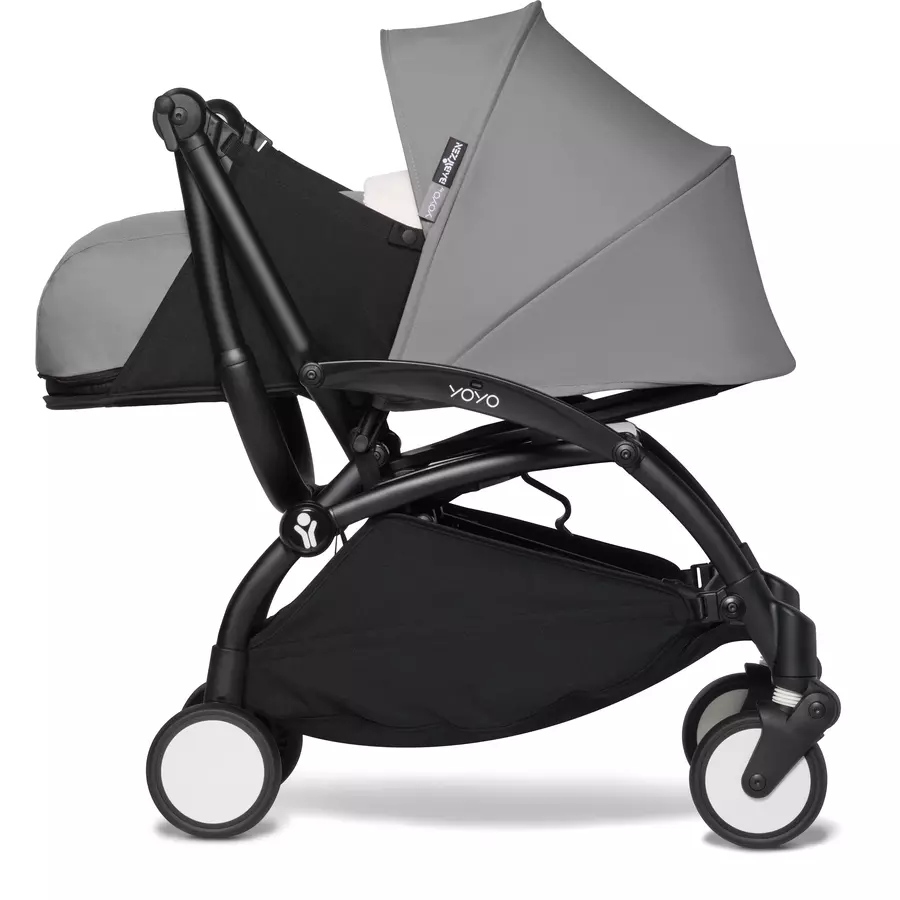 BABYZEN Kinderwagen YOYO2 0+ Black mit Neugeborenenaufsatz inkl. Textilset Grey