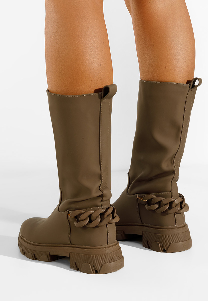 Bottes plates femme kaki Moniva
