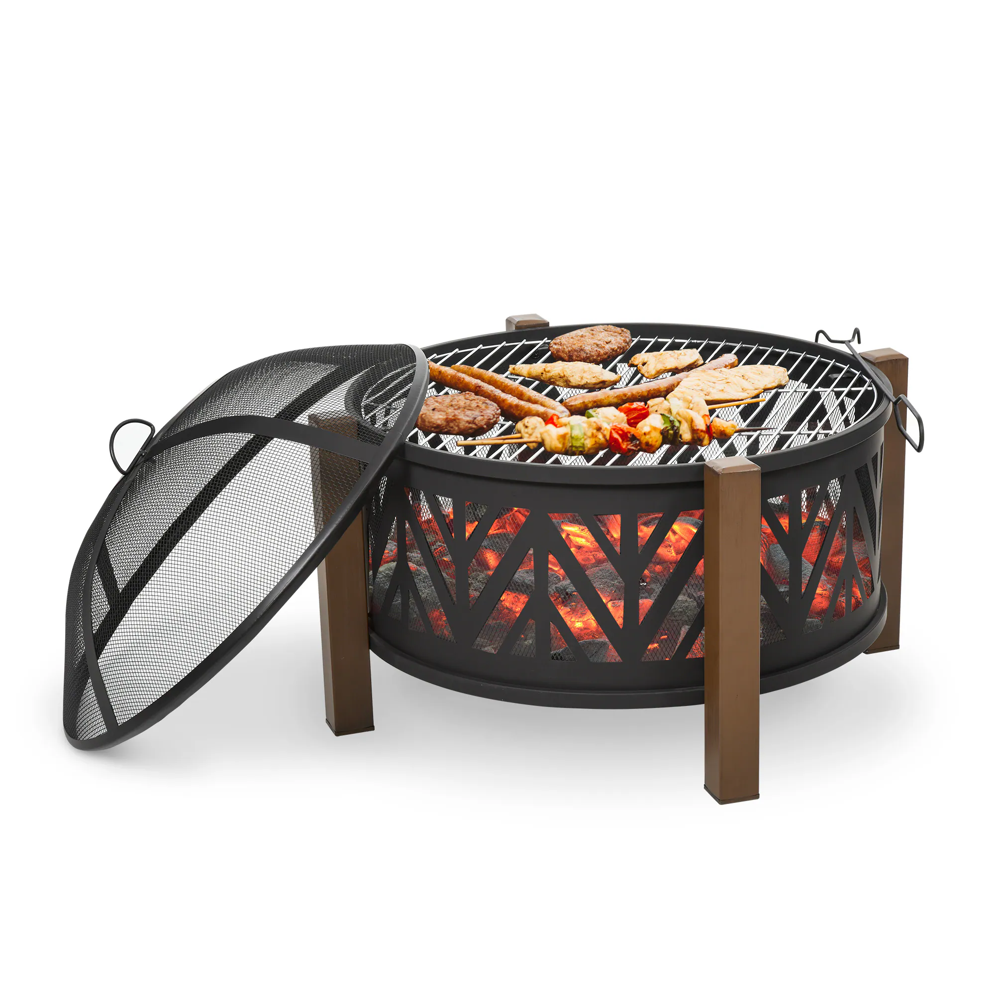 Outsunny Feuerschale mit Grillrost schwarz, braun Ø78 x 60H cm