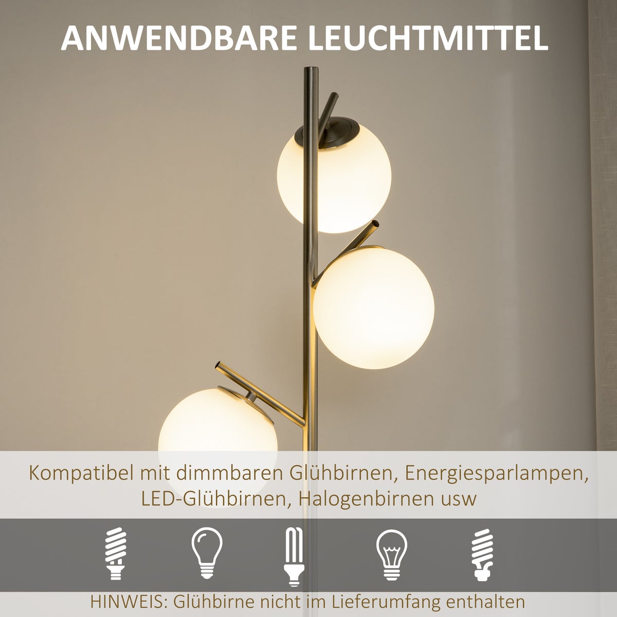 HOMCOM staande lamp, 27L x 27B x 169H cm, glas, zilver