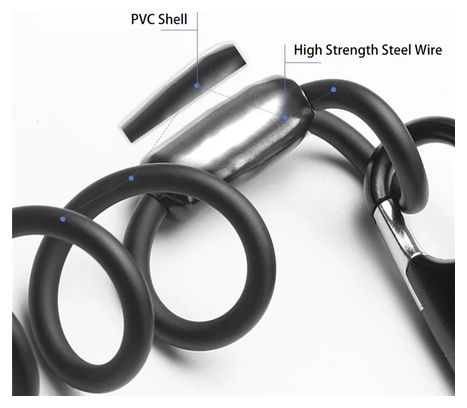 Cadenas à code avec câble à ressort Antivol en acier - noir
