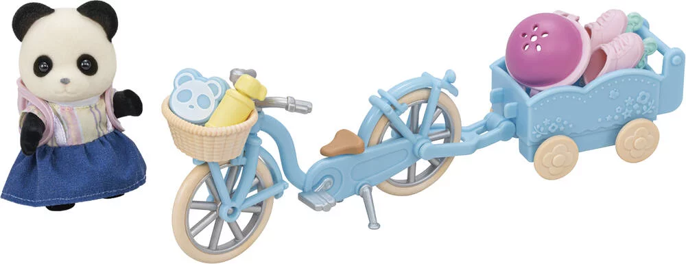 LA FILLE PANDA ET SON VELO AVEC SA REMORQUE - SYLVANIAN VEHICULES