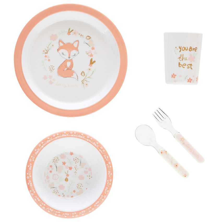 Coffret repas 5 pièces en mélamine - Woodland wonder - Ecru