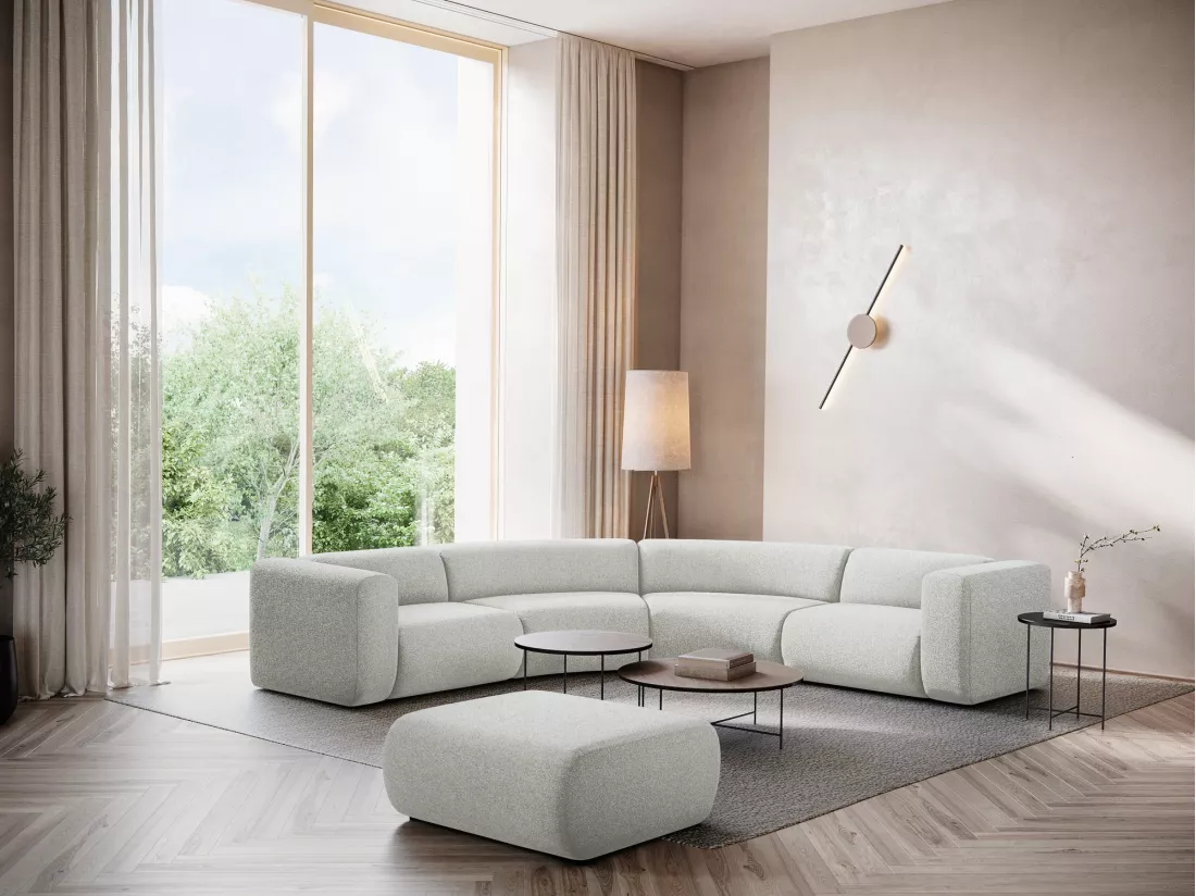 Canapé d'angle modulable en tissu texturé - beige - EKAHI