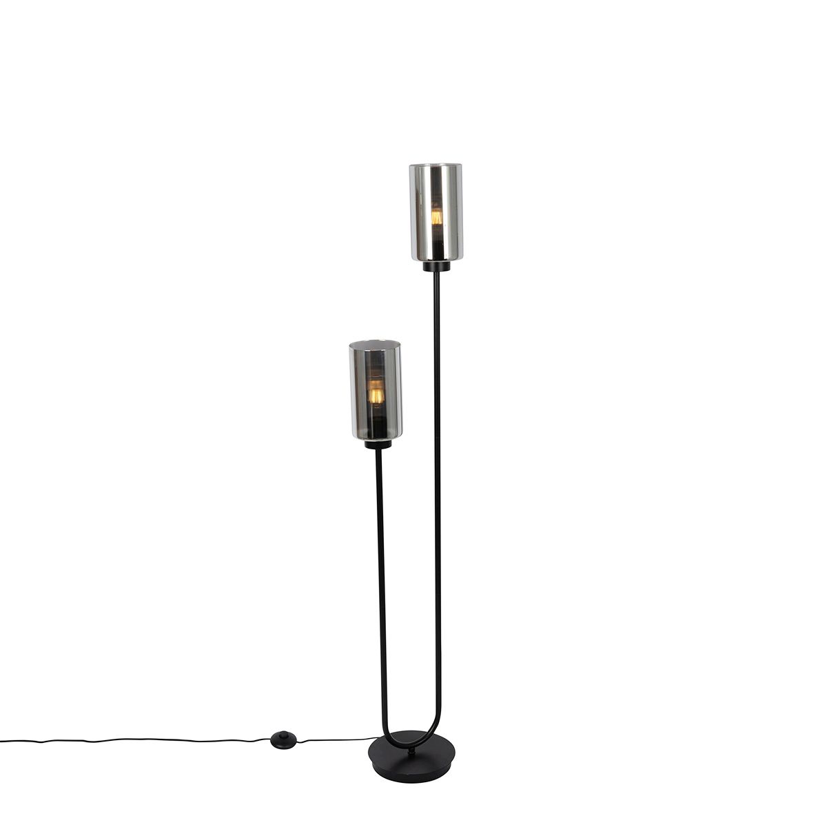 Smart vloerlamp zwart met smoke glas 2-lichts incl. 2 Wifi ST64 - Laura