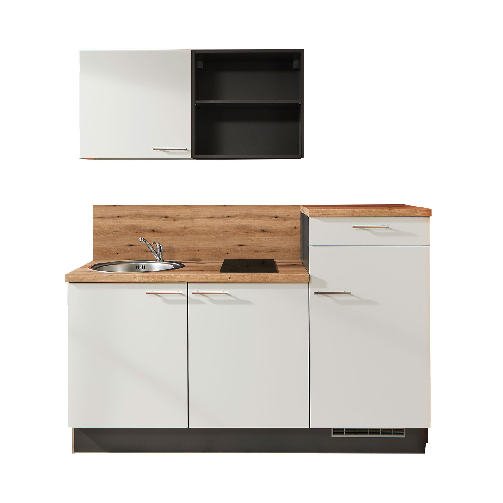 Küchenblock - weiß - Evoke Eiche - mit E-Geräten - 180 cm