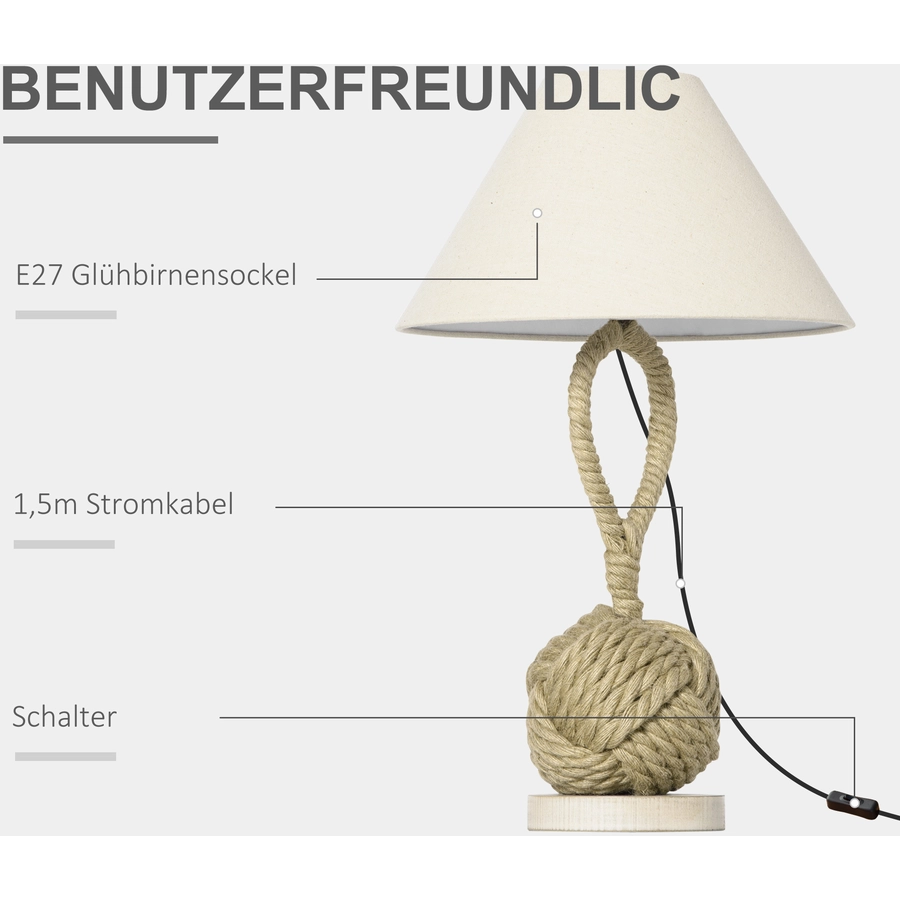 HOMCOM Tischlampe mit Kabel natur