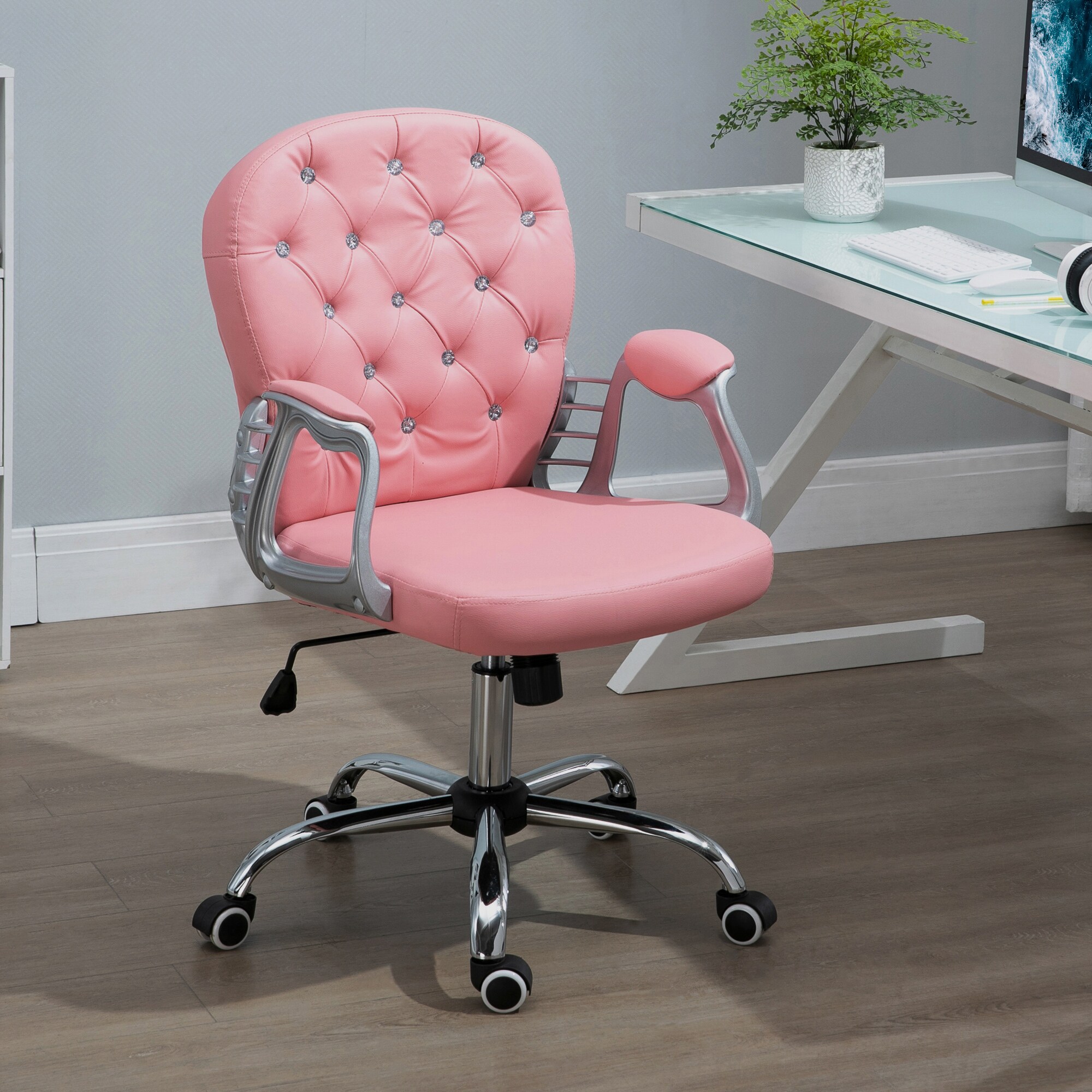 Vinsetto Drehstuhl im eleganten Design rosa 59,5 x 60,5 x 95-105 cm (LxBxH)
