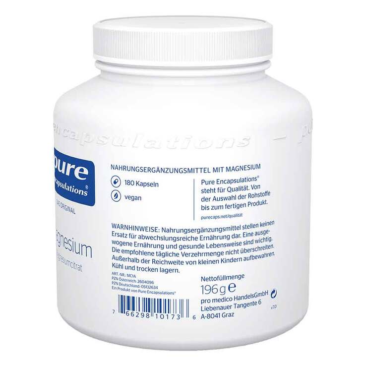 Pure Encapsulations Magnesium Magnesiumcitrat Kapseln, 180 St